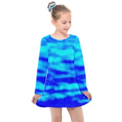 Blue Waves Abstract Series No12 Kids  Long Sleeve Dress by DimitriosArt