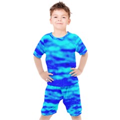 Blue Waves Abstract Series No12 Kids  Tee And Shorts Set by DimitriosArt