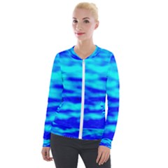 Blue Waves Abstract Series No12 Velvet Zip Up Jacket by DimitriosArt