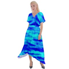 Blue Waves Abstract Series No12 Cross Front Sharkbite Hem Maxi Dress by DimitriosArt