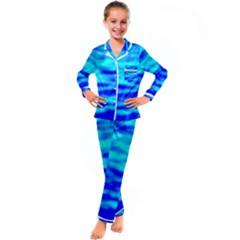 Blue Waves Abstract Series No12 Kid s Satin Long Sleeve Pajamas Set