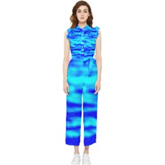 Blue Waves Abstract Series No12 Women s Frill Top Jumpsuit by DimitriosArt