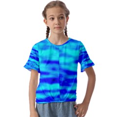 Blue Waves Abstract Series No12 Kids  Cuff Sleeve Scrunch Bottom Tee