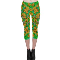 Stars Of Decorative Colorful And Peaceful  Flowers Capri Leggings  by pepitasart