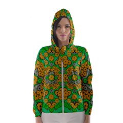 Stars Of Decorative Colorful And Peaceful  Flowers Women s Hooded Windbreaker by pepitasart