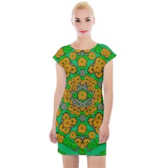 Stars Of Decorative Colorful And Peaceful  Flowers Cap Sleeve Bodycon Dress by pepitasart