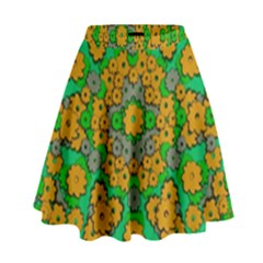 Stars Of Decorative Colorful And Peaceful  Flowers High Waist Skirt by pepitasart