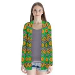 Stars Of Decorative Colorful And Peaceful  Flowers Drape Collar Cardigan by pepitasart