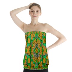 Stars Of Decorative Colorful And Peaceful  Flowers Strapless Top by pepitasart