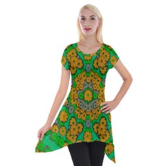 Stars Of Decorative Colorful And Peaceful  Flowers Short Sleeve Side Drop Tunic by pepitasart