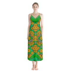 Stars Of Decorative Colorful And Peaceful  Flowers Button Up Chiffon Maxi Dress by pepitasart