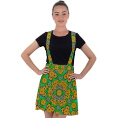 Stars Of Decorative Colorful And Peaceful  Flowers Velvet Suspender Skater Skirt by pepitasart