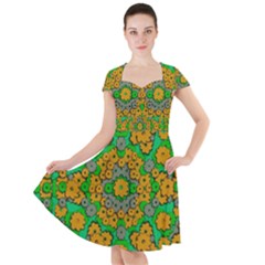 Stars Of Decorative Colorful And Peaceful  Flowers Cap Sleeve Midi Dress by pepitasart