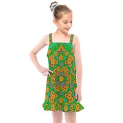 Stars Of Decorative Colorful And Peaceful  Flowers Kids  Overall Dress