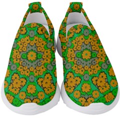 Stars Of Decorative Colorful And Peaceful  Flowers Kids  Slip On Sneakers by pepitasart