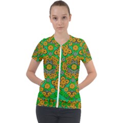 Stars Of Decorative Colorful And Peaceful  Flowers Short Sleeve Zip Up Jacket by pepitasart