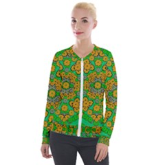 Stars Of Decorative Colorful And Peaceful  Flowers Velvet Zip Up Jacket by pepitasart