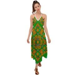 Stars Of Decorative Colorful And Peaceful  Flowers Halter Tie Back Dress  by pepitasart