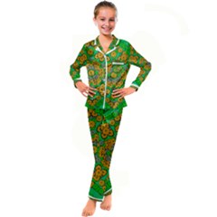 Stars Of Decorative Colorful And Peaceful  Flowers Kid s Satin Long Sleeve Pajamas Set by pepitasart