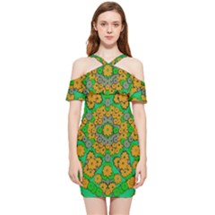 Stars Of Decorative Colorful And Peaceful  Flowers Shoulder Frill Bodycon Summer Dress by pepitasart