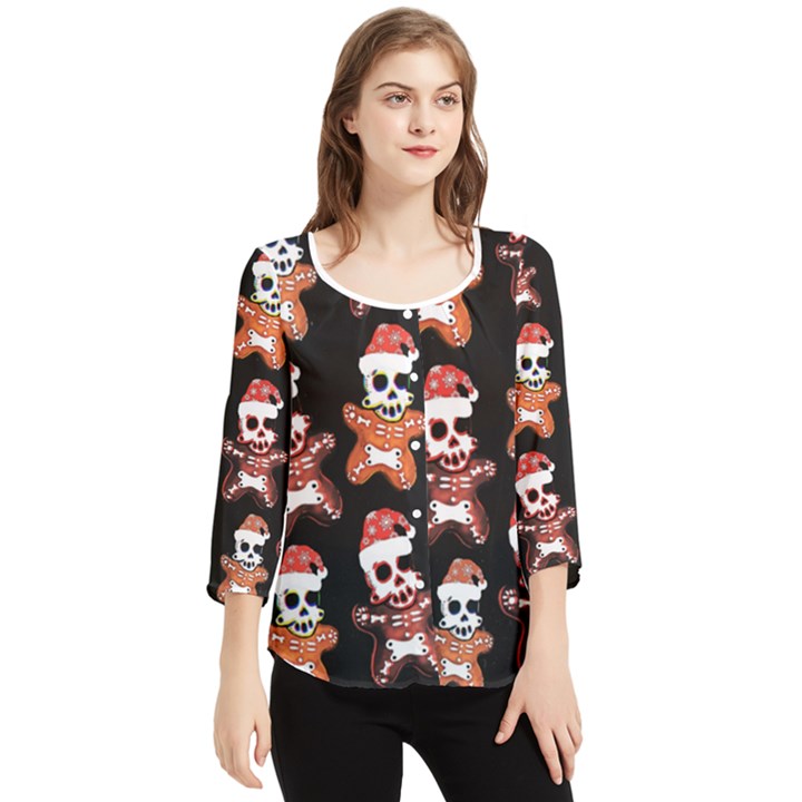 Zanoskull - Gingerbread MON Chiffon Quarter Sleeve Blouse