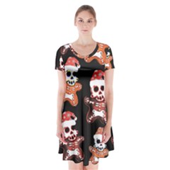 Zanoskull - Gingerbread Mon Short Sleeve V-neck Flare Dress