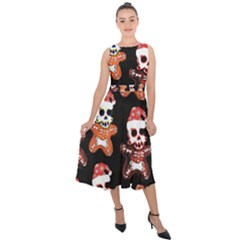 Zanoskull - Gingerbread Mon Midi Tie-back Chiffon Dress by Roxzanoart