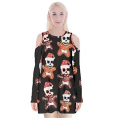 Zanoskull - Gingerbread Mon Velvet Long Sleeve Shoulder Cutout Dress by Roxzanoart