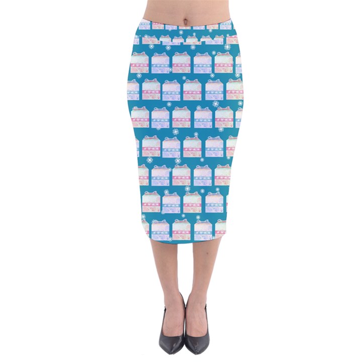 Gift Boxes Velvet Midi Pencil Skirt