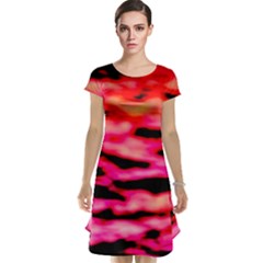 Red  Waves Abstract Series No15 Cap Sleeve Nightdress by DimitriosArt