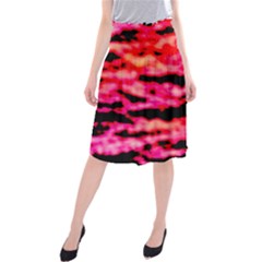 Red  Waves Abstract Series No15 Midi Beach Skirt by DimitriosArt