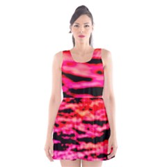 Red  Waves Abstract Series No15 Scoop Neck Skater Dress by DimitriosArt