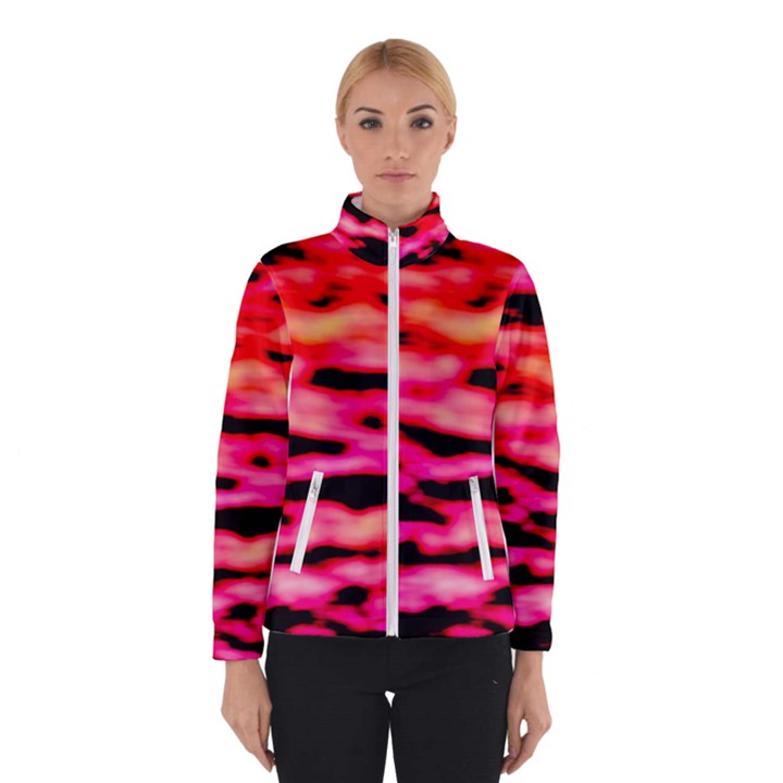 Red  Waves Abstract Series No15 Women s Bomber Jacket