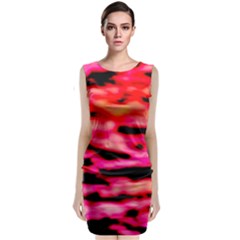 Red  Waves Abstract Series No15 Classic Sleeveless Midi Dress by DimitriosArt