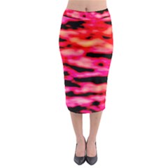 Red  Waves Abstract Series No15 Midi Pencil Skirt by DimitriosArt