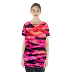 Red  Waves Abstract Series No15 Skirt Hem Sports Top by DimitriosArt