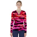 Red  Waves Abstract Series No15 V-Neck Long Sleeve Top View1