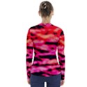 Red  Waves Abstract Series No15 V-Neck Long Sleeve Top View2