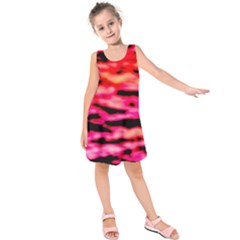 Red  Waves Abstract Series No15 Kids  Sleeveless Dress by DimitriosArt