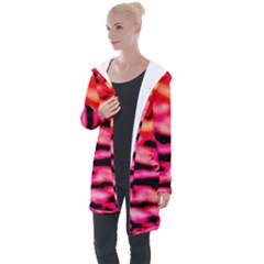 Red  Waves Abstract Series No15 Longline Hooded Cardigan by DimitriosArt