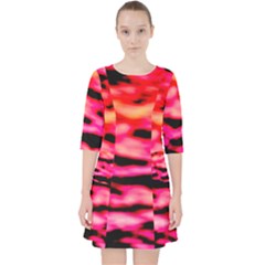 Red  Waves Abstract Series No15 Quarter Sleeve Pocket Dress by DimitriosArt