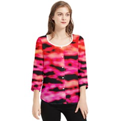 Red  Waves Abstract Series No15 Chiffon Quarter Sleeve Blouse by DimitriosArt