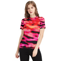 Red  Waves Abstract Series No15 Women s Short Sleeve Rash Guard by DimitriosArt