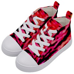 Red  Waves Abstract Series No15 Kids  Mid-top Canvas Sneakers by DimitriosArt