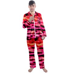 Red  Waves Abstract Series No15 Men s Long Sleeve Satin Pajamas Set by DimitriosArt