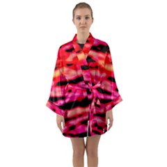 Red  Waves Abstract Series No15 Long Sleeve Satin Kimono by DimitriosArt