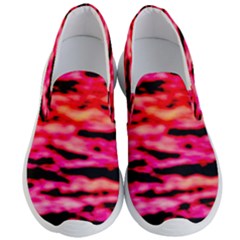 Red  Waves Abstract Series No15 Men s Lightweight Slip Ons by DimitriosArt