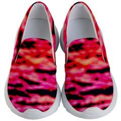 Red  Waves Abstract Series No15 Kids Lightweight Slip Ons by DimitriosArt