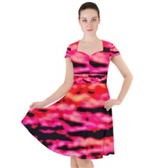 Red  Waves Abstract Series No15 Cap Sleeve Midi Dress by DimitriosArt