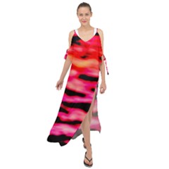 Red  Waves Abstract Series No15 Maxi Chiffon Cover Up Dress by DimitriosArt